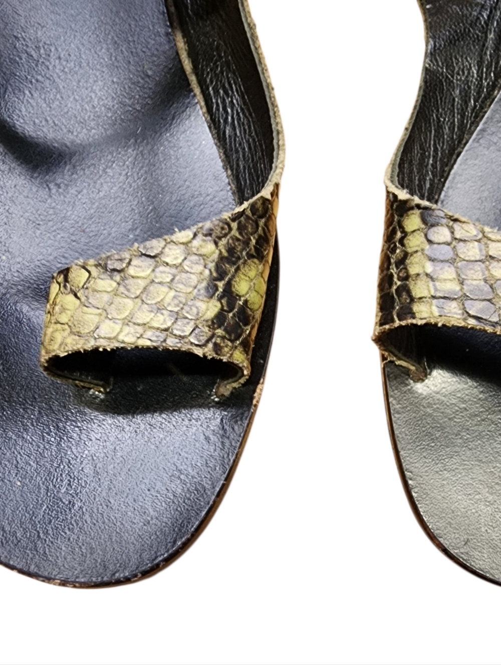 ATP Atelier Black Green Snake Print Leather Slide Sandals 8.5 39 Box 53 - Picture 3 of 6